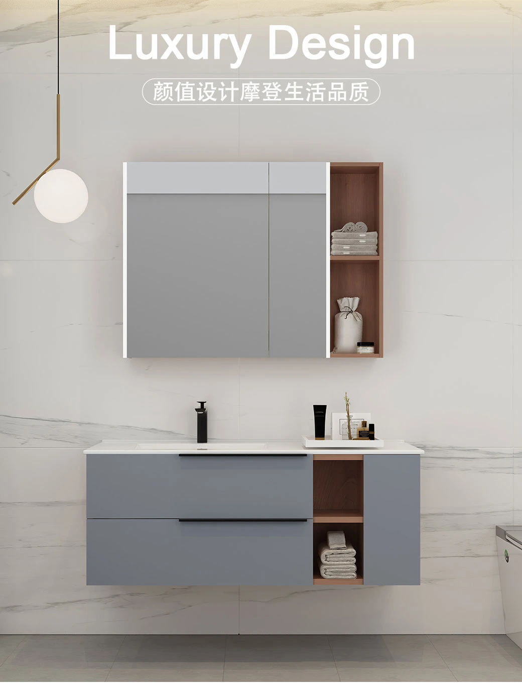 Modern Vanity with Mirror Waterproof Bathroom Cabinet Floor Mounted Washroom Cabinet Luxury Home Furniture