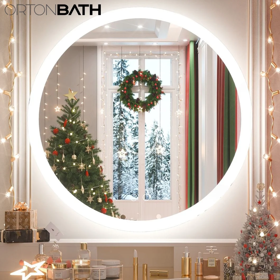 Ortonbath Frameless 60 80 90 100cm Round Make up Smart Bathroom Backlit Anti Fog Vanity LED Light Mirror Wall Mirror Bath LED Mirror