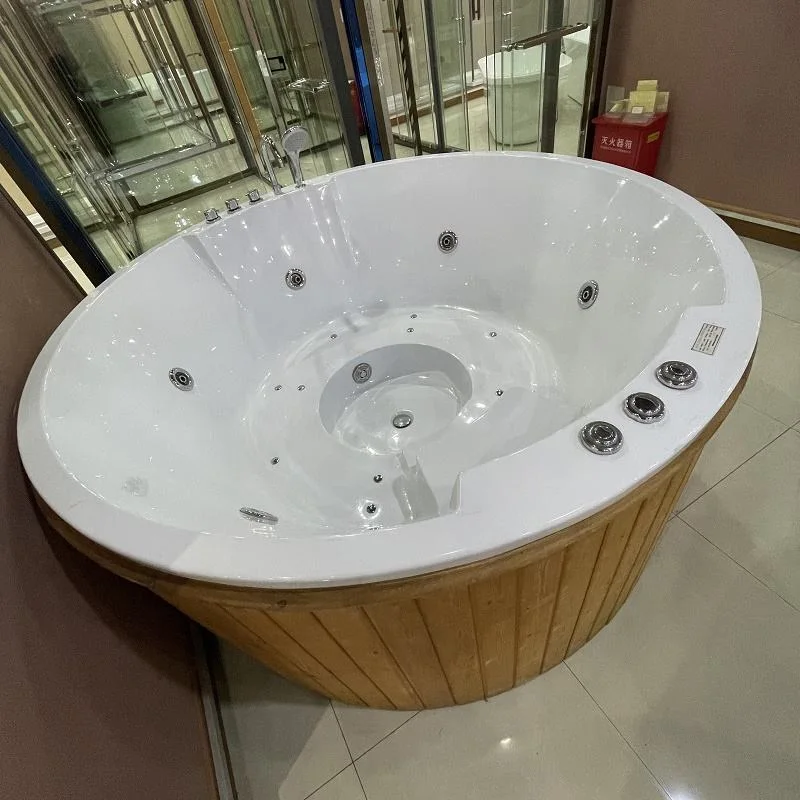 4 and 5 Person Laundry Surround Modern Inch Wooden Freestanding Soaking Hot Tubs Air Bubble Jet Round Shaped Drop in Bath Tubs